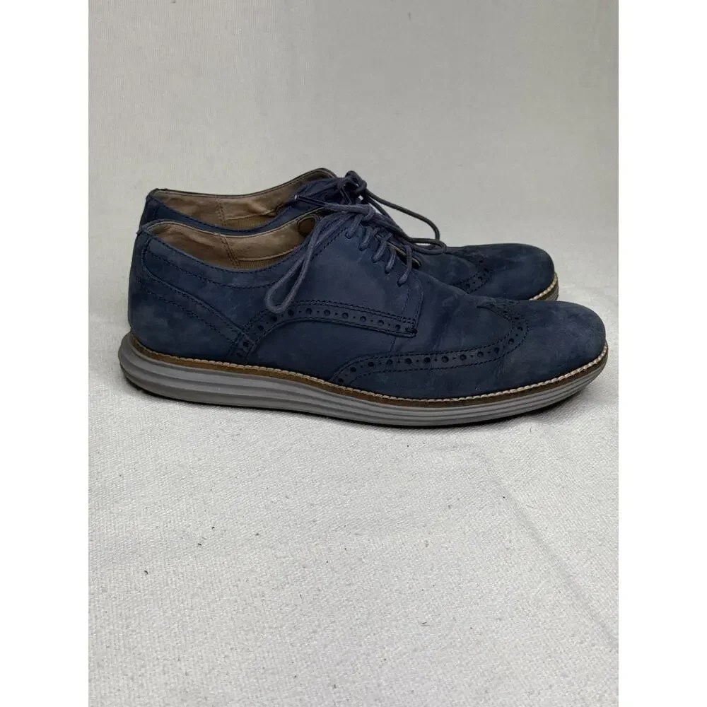 Cole Haan OG Wingtip Oxford Shoes Blue Nubuck Size 7.5 M Hybrid Brogue
